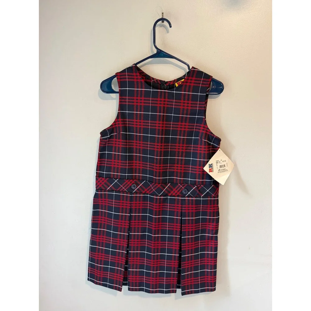 Rifle Official Schoolwear Kids Plaid Jumper School Uniform Dress Navy Red 10.5 H